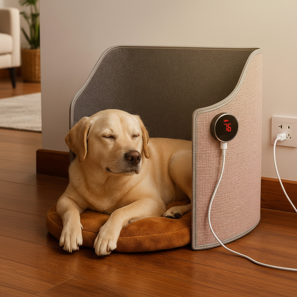 Golden Labrador sleeping in CozyPet Heater